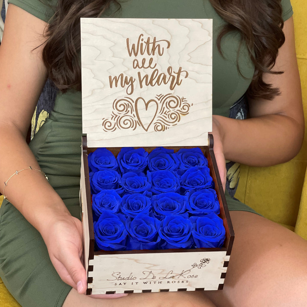Ultimate Hand-carved Premium Gift Box | Royal Blue Roses – Studio