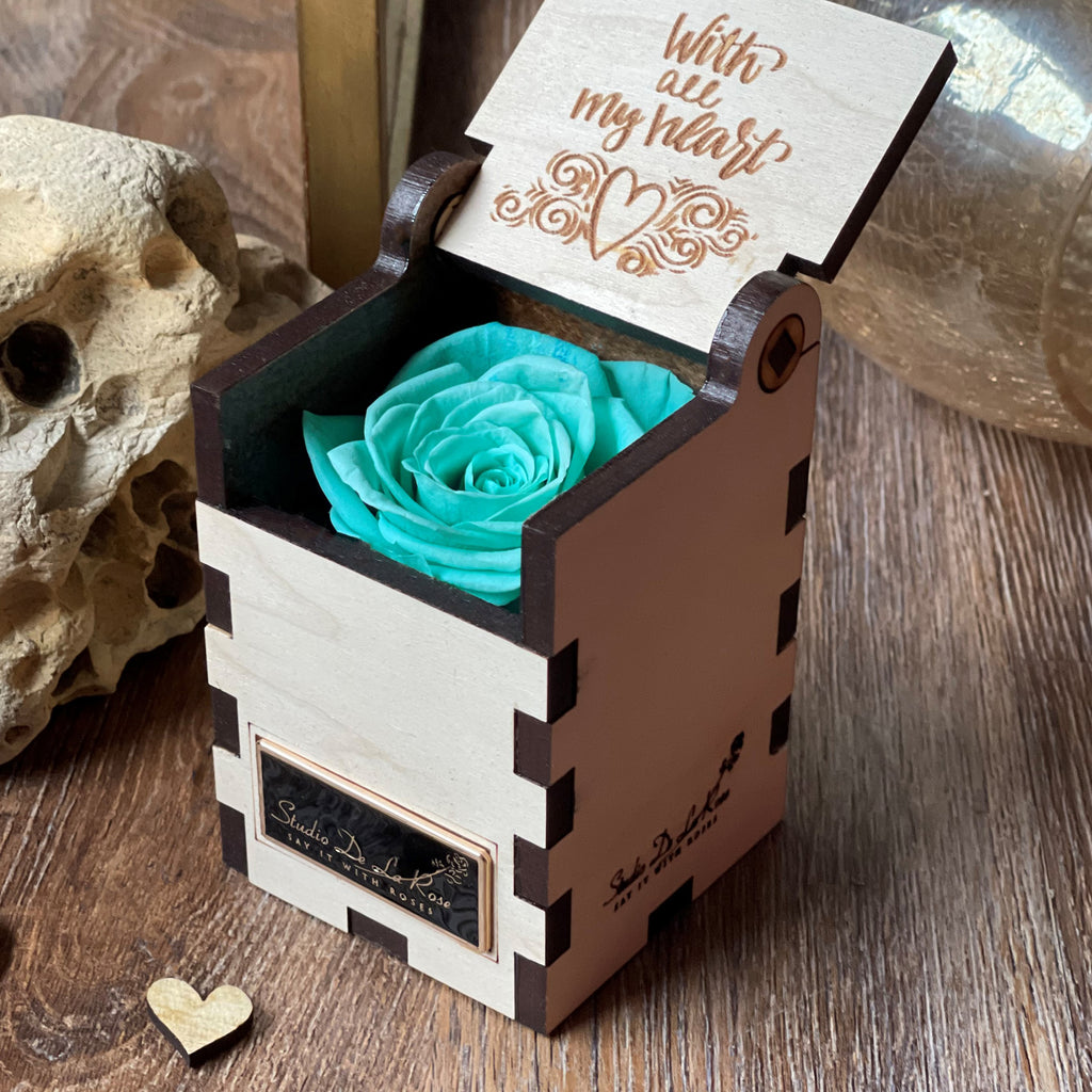 Stylish Hand-Crafted Box | Preserved Tiffany Blue Rose