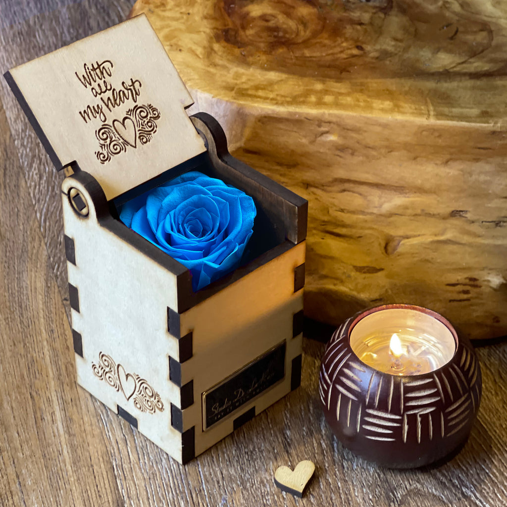 Stylish Hand-Crafted Box | Preserved Ocean Blue Rose