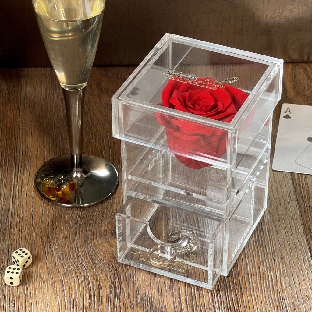 Single Ruby Red Rose | Gorgeous Acrylic Box With Drawer – Studio de la rose
