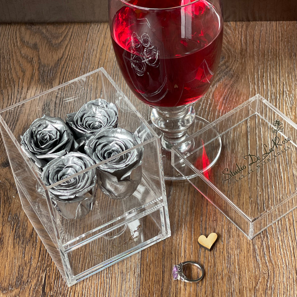 Precious Silver Rose | Mini Sleek Acrylic Box