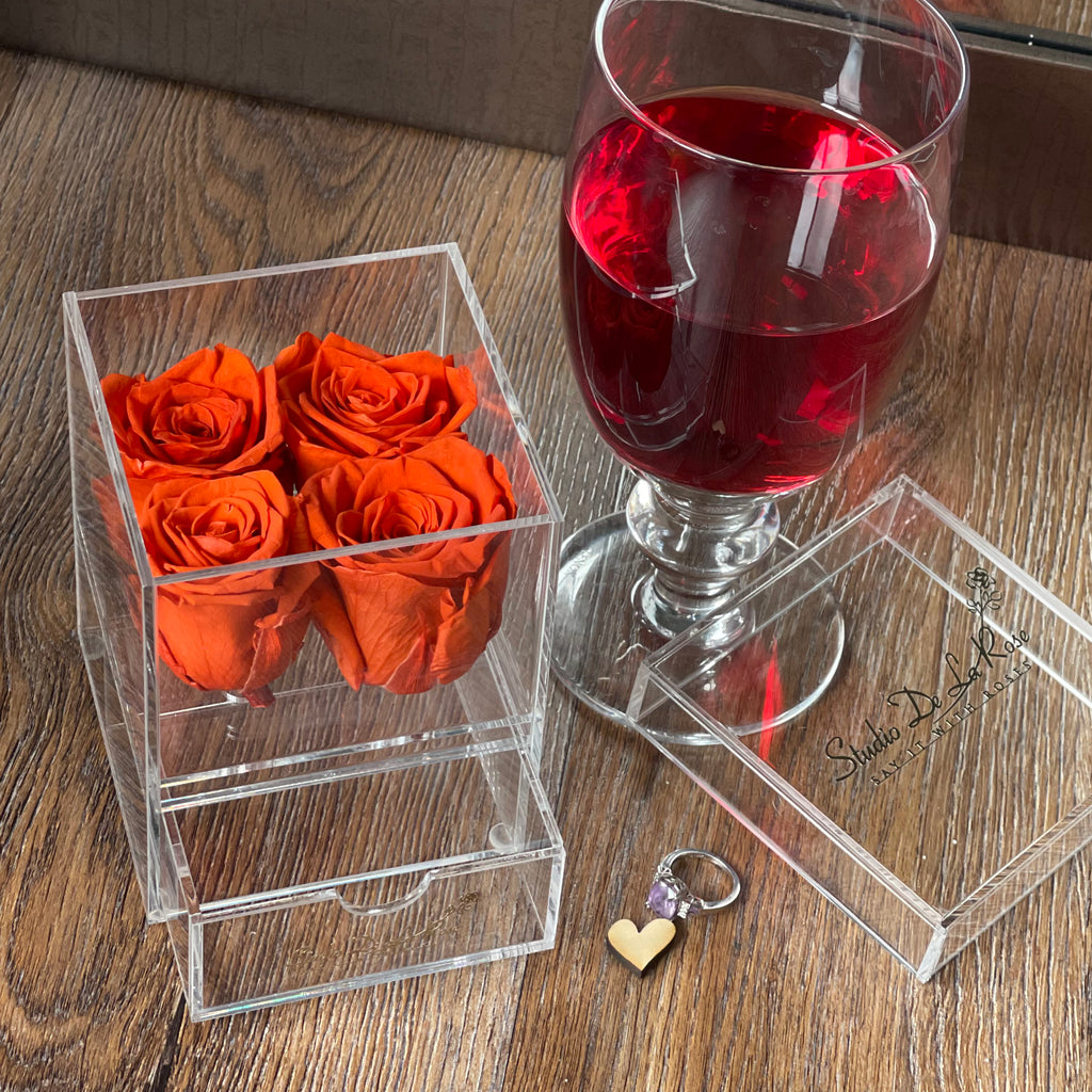 Vivid Orange Roses | Mini Acyrlic Box