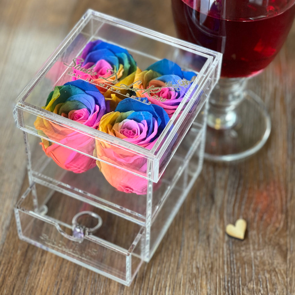 Mini Crystal Box | Vibrant Rainbow Roses