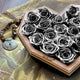 Exquisite Metallic Silver Roses - Luxury Large Black Diamond Heart Box