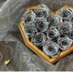 Exquisite Metallic Silver Roses - Luxury Small Black Diamond Heart Box